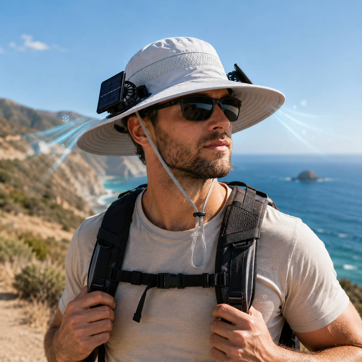 Rechargeable Dual Fan Cooling Hat for Outdoor Activities, Hiking, Camping, and Golfing