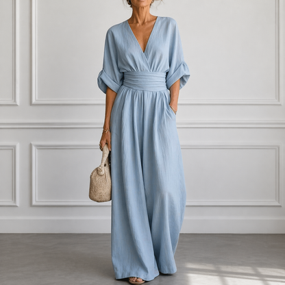 Women's Casual V-Neck Wide Leg Jumpsuit | with Pockets
