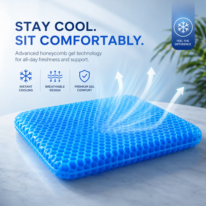 Cooling Gel Seat Cushion with Honeycomb Design, Non-Slip Pad for Home and Office Use