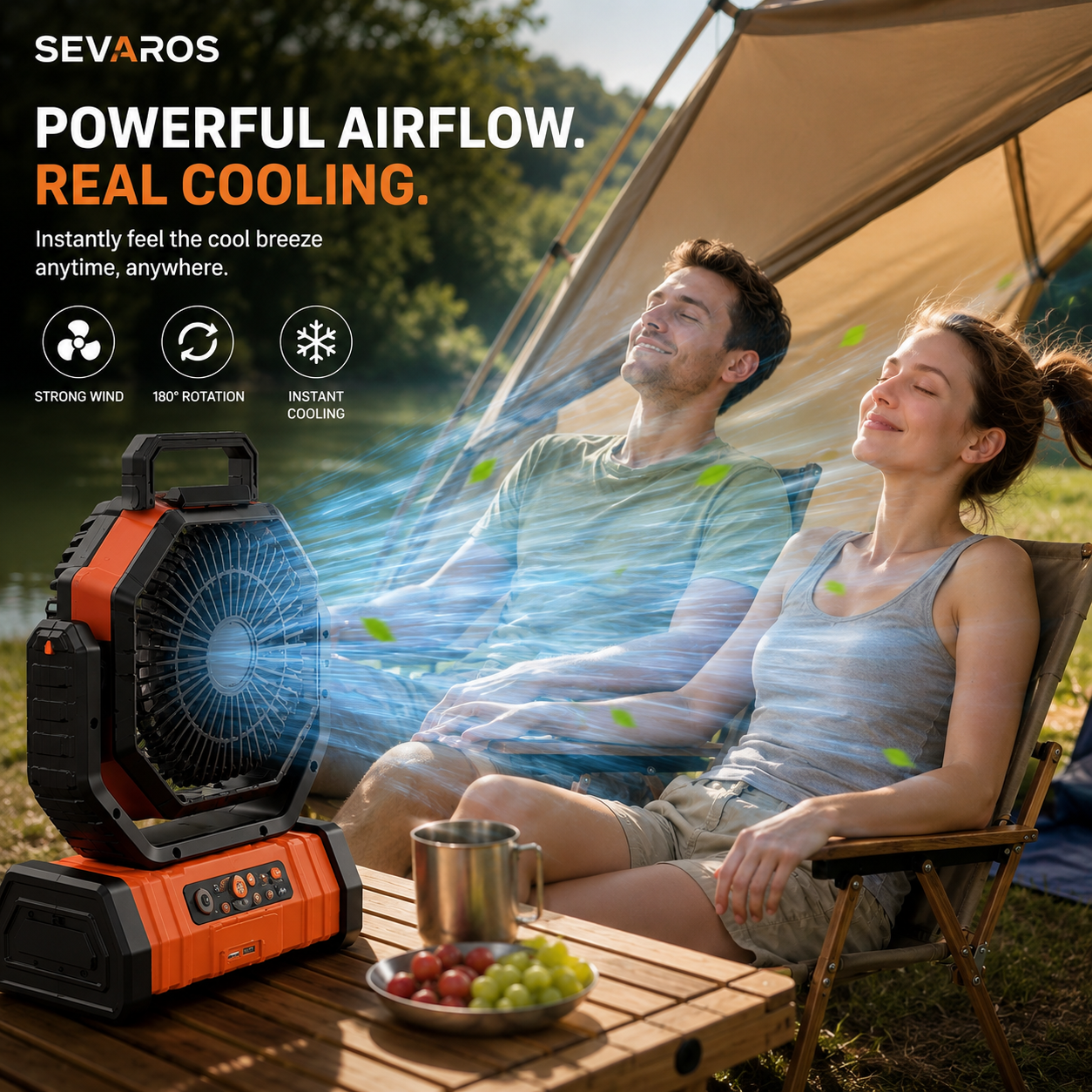 Camping Fan with LED Lantern and Battery-Powered Tent Light