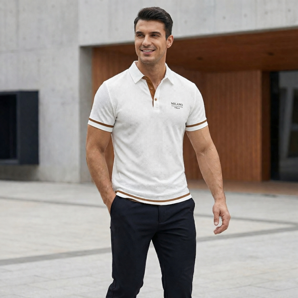 Men’s Waffle Knit Slim Fit Polo Shirt | Short Sleeve