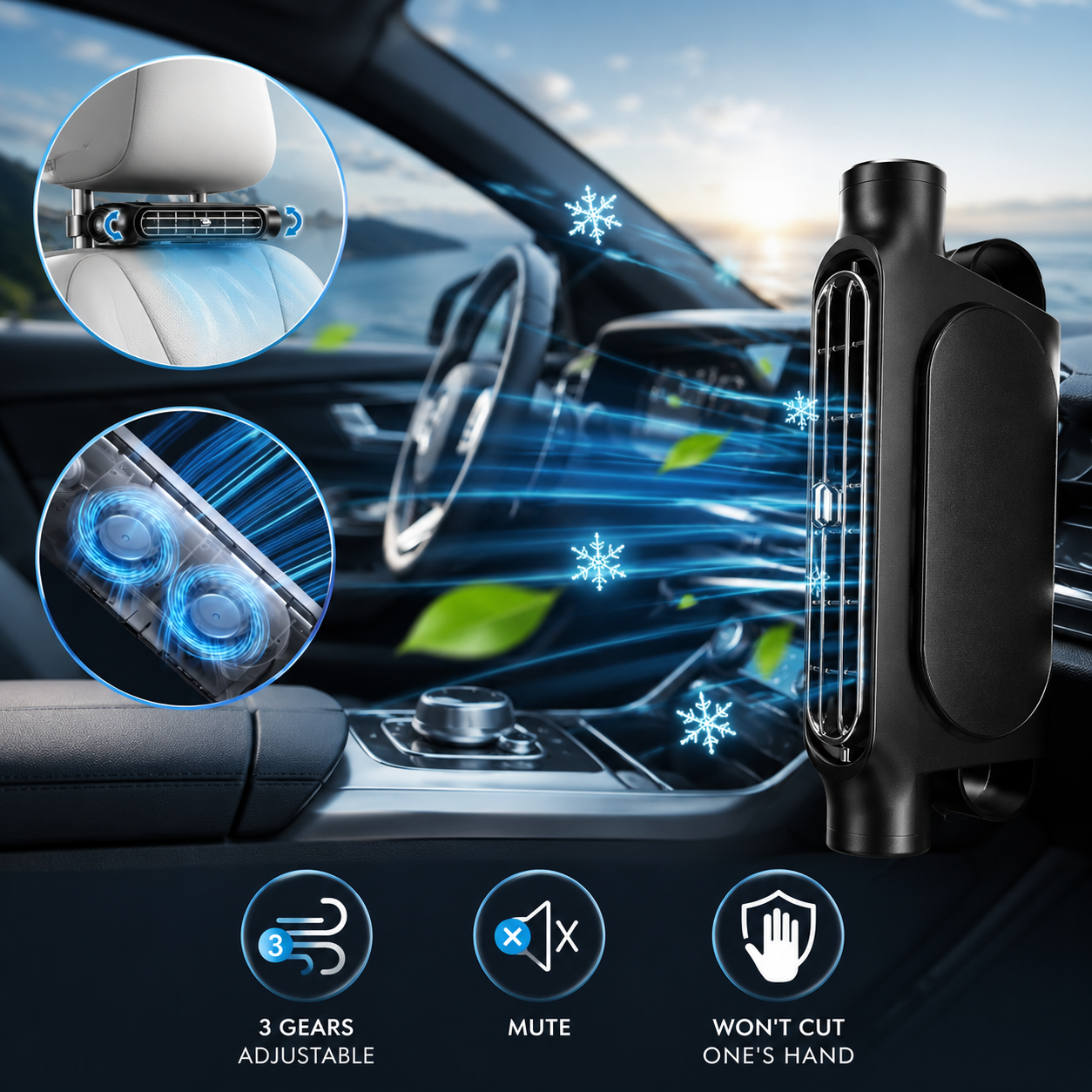 3-Speed USB Car Seat Cooling Fan - Ventilated Seat Cooler for Vehicles