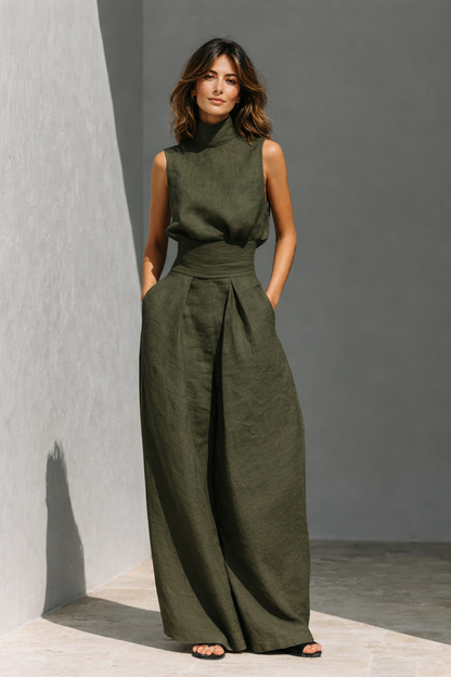 Women's High Neck Top and Wide-Leg Pants | Two-Piece Summer Set