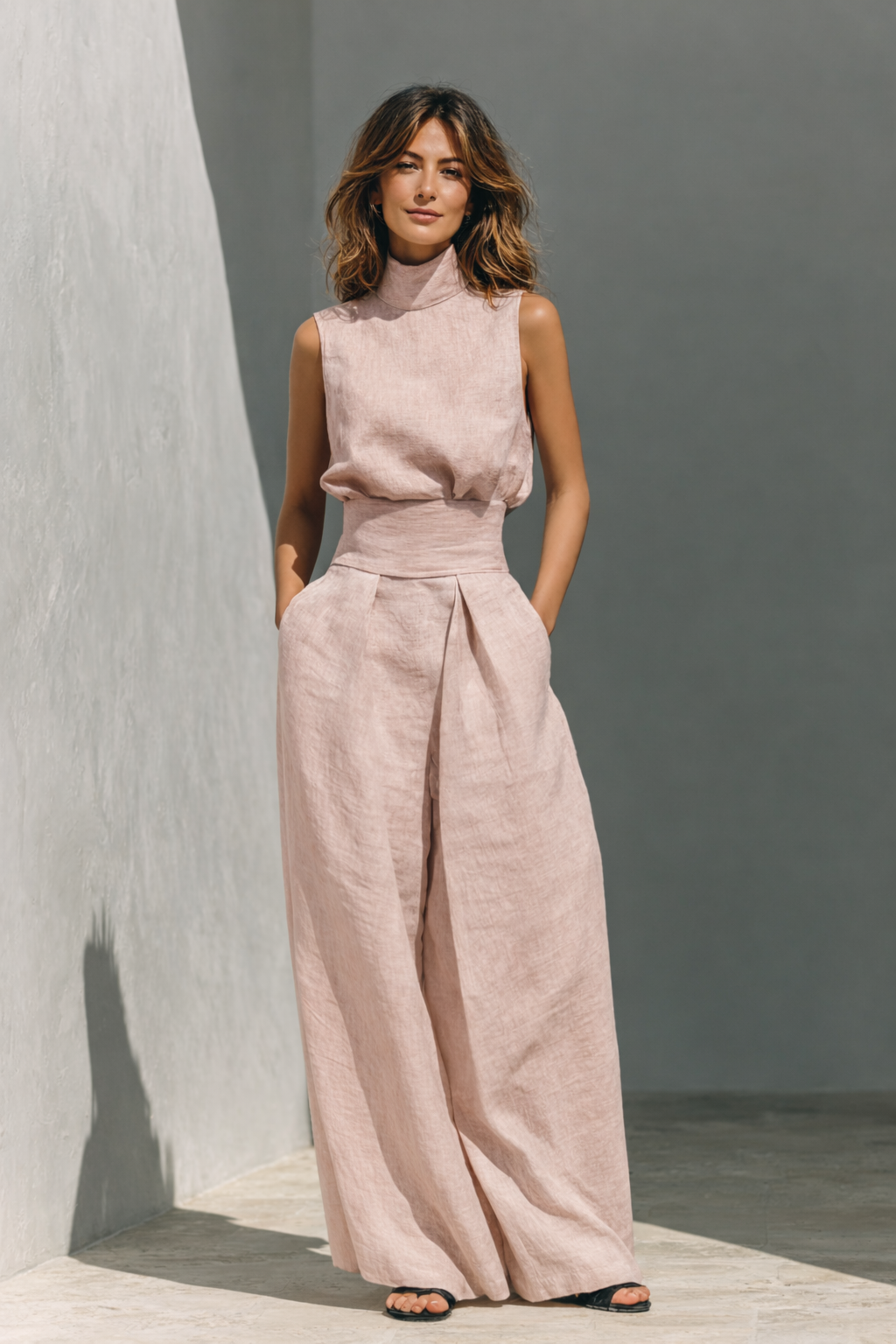 Women's High Neck Top and Wide-Leg Pants | Two-Piece Summer Set