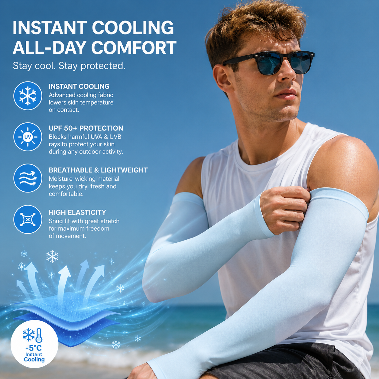 Cooling Arm Sleeves with UPF 50+ Ice Silk for Outdoor Sports