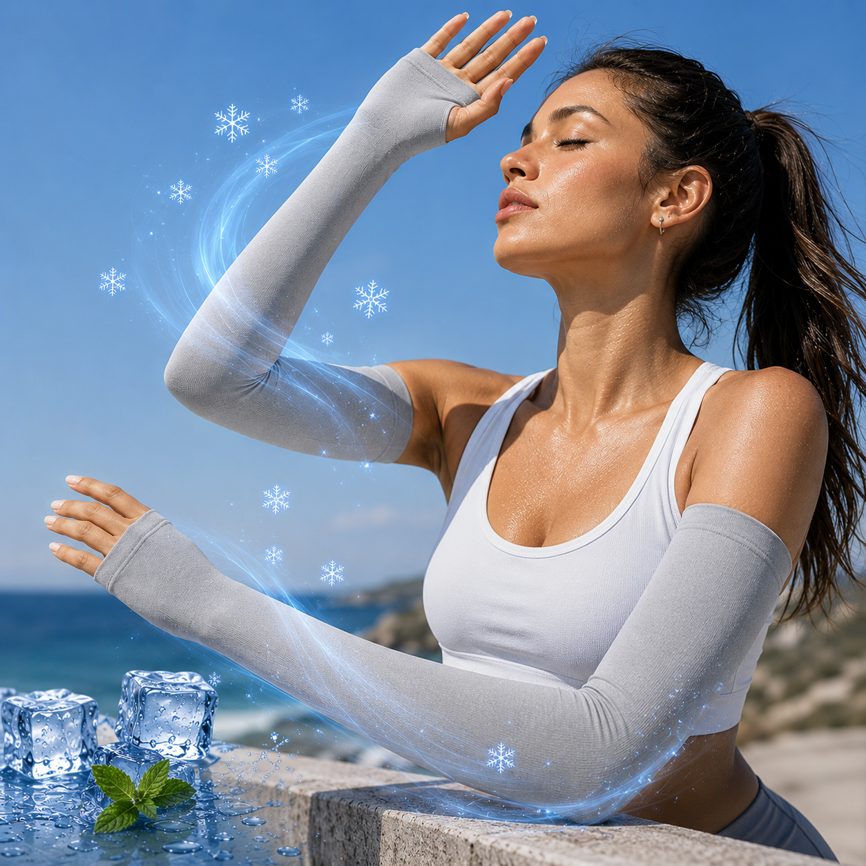Cooling Arm Sleeves with UPF 50+ Ice Silk for Outdoor Sports