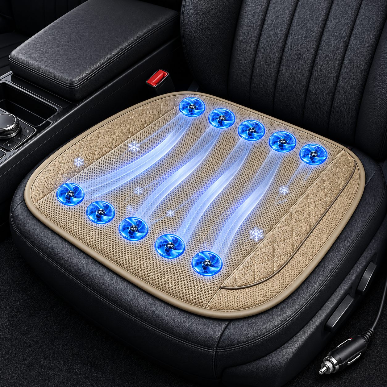 Cooling Car Seat Cushion with 10 Fans, USB 12V/24V Ventilated Seat Pad