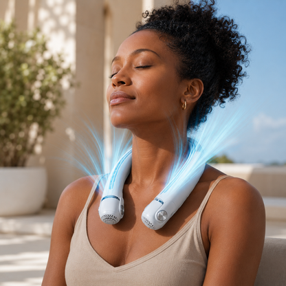 Rechargeable Dual Airflow Neck Fan with USB-C for Travel, Sports, and Outdoor Use