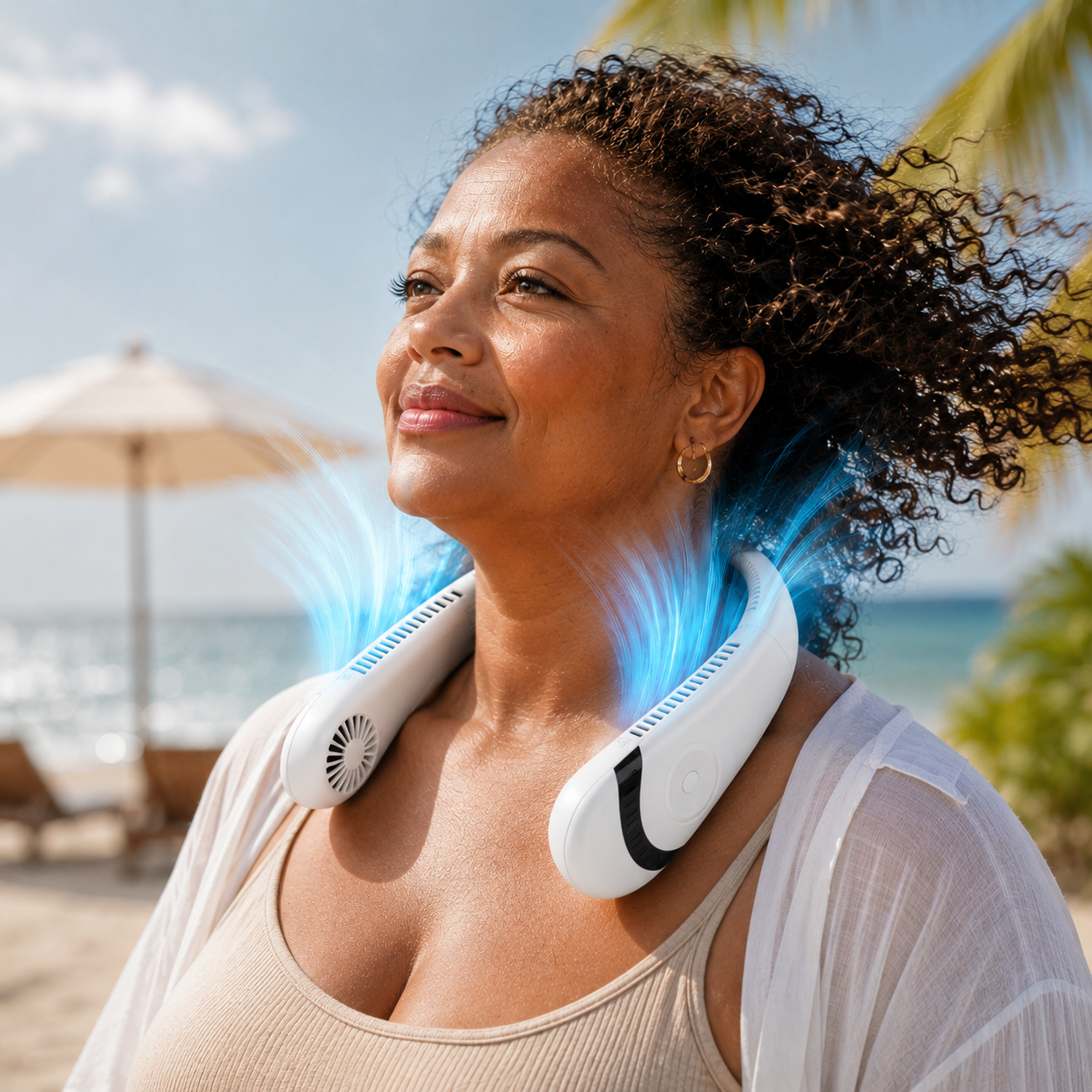 Portable Rechargeable Neck Fan - Blade-Free, USB-Powered, Hands-Free Cooling for Travel