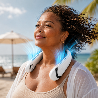 Portable Rechargeable Neck Fan - Blade-Free, USB-Powered, Hands-Free Cooling for Travel