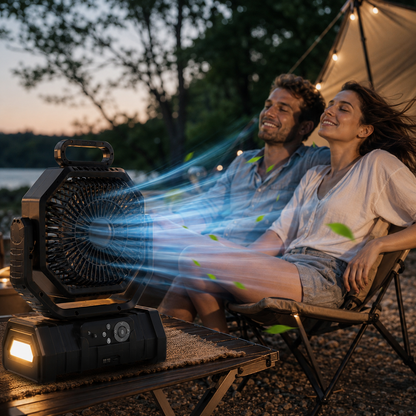 Camping Fan with LED Lantern and Battery-Powered Tent Light