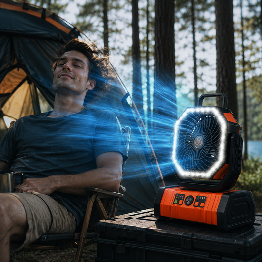 Camping Fan with LED Lantern and Battery-Powered Tent Light