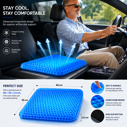 Cooling Gel Seat Cushion with Honeycomb Design, Non-Slip Pad for Home and Office Use