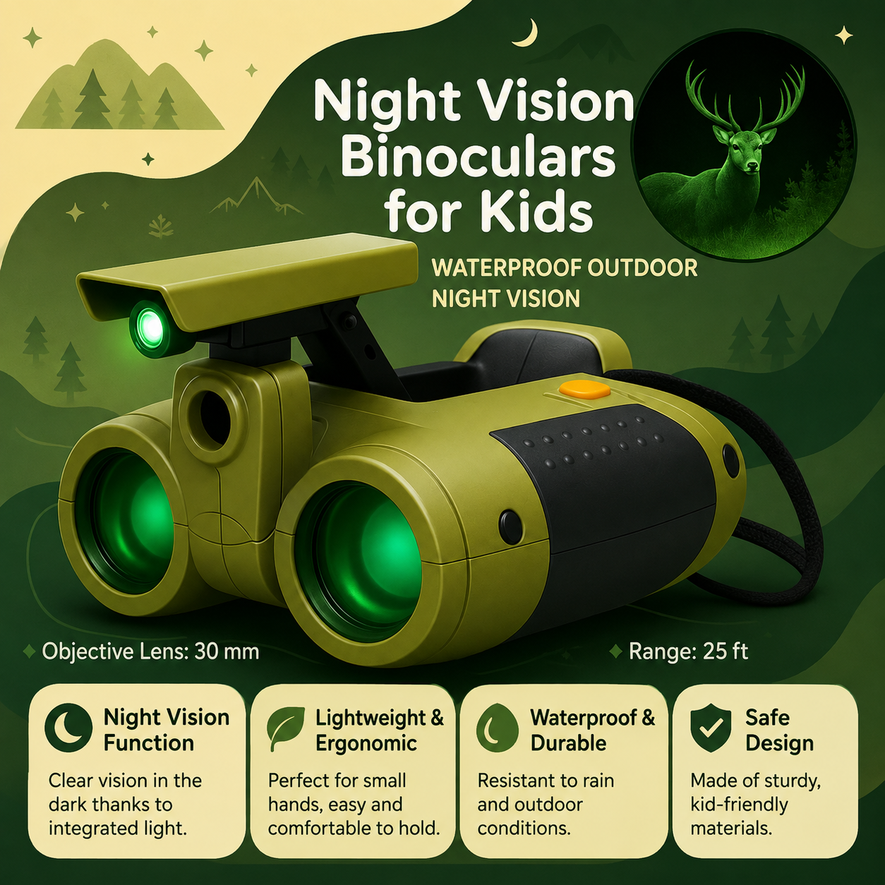 Children's Waterproof Outdoor Binoculars with Night Vision