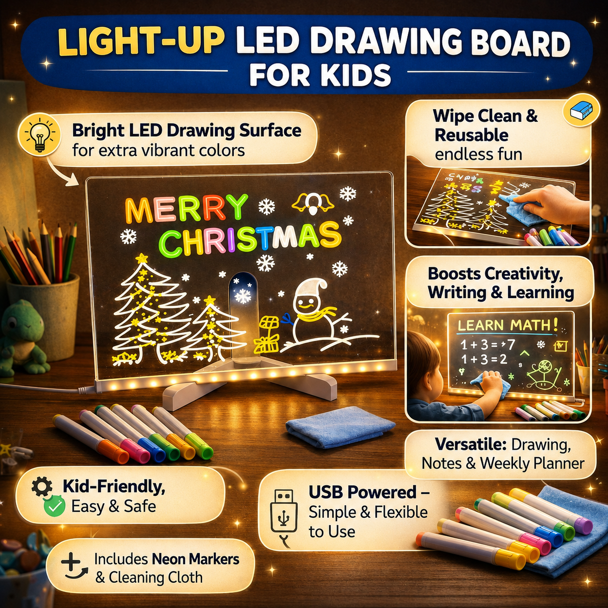 Illuminated Drawing Board for Kids - LED Writing Board