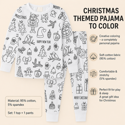 Children's Cotton Pajama Set with Christmas Painting Design