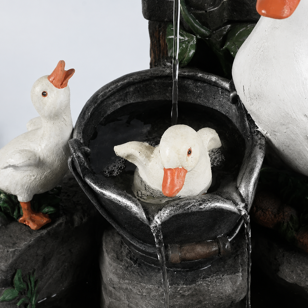 Solar Decorative Fountain with Duck and Squirrel | Garden Figure Featuring LED Light | Weatherproof Resin | Ideal for Terrace and Balcony
