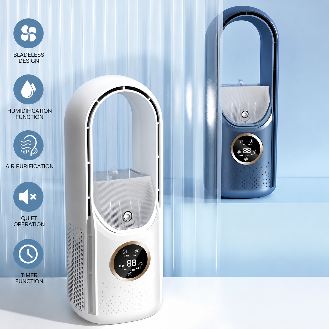 Bladeless USB Air Cooler | 6 Speed Quiet Fan with Timer | Air Humidification Feature