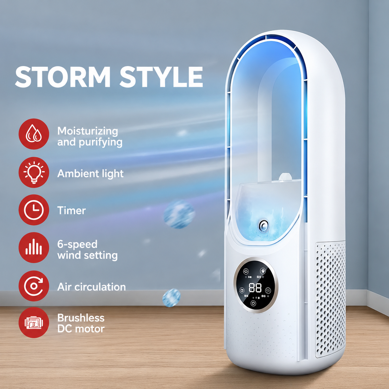 Bladeless USB Air Cooler | 6 Speed Quiet Fan with Timer | Air Humidification Feature