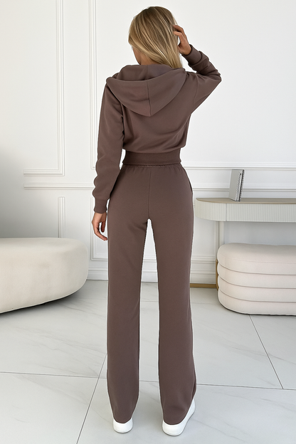 Women's 2-Piece Tracksuit | Wide Leg Pants and Short Hoodie