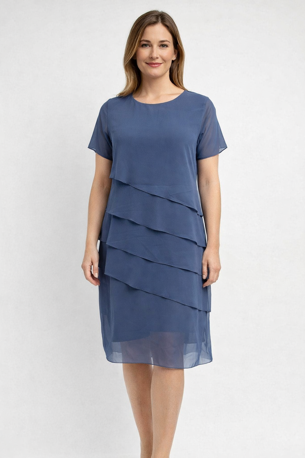 Women's Layered Cocktail Dress with Short Sleeves | Midi