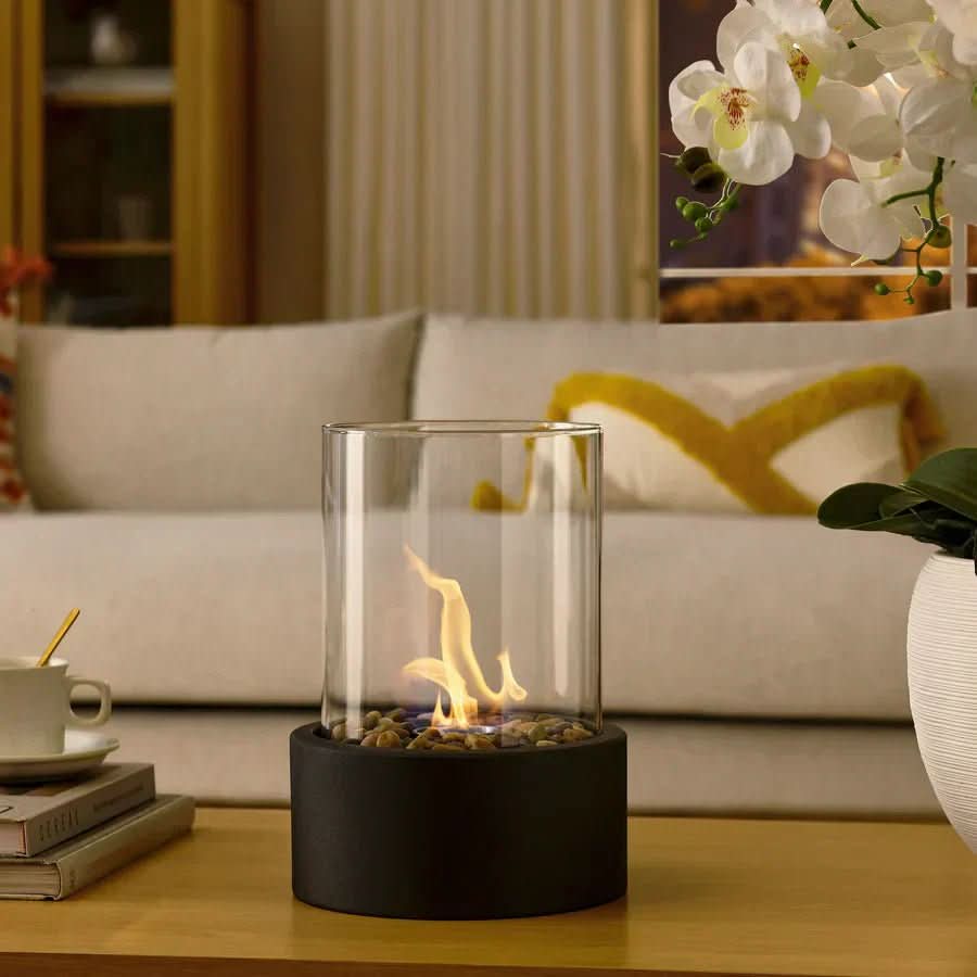 Modern Table Fireplace with Real Flames & Smoke-Free Bioethanol Fuel