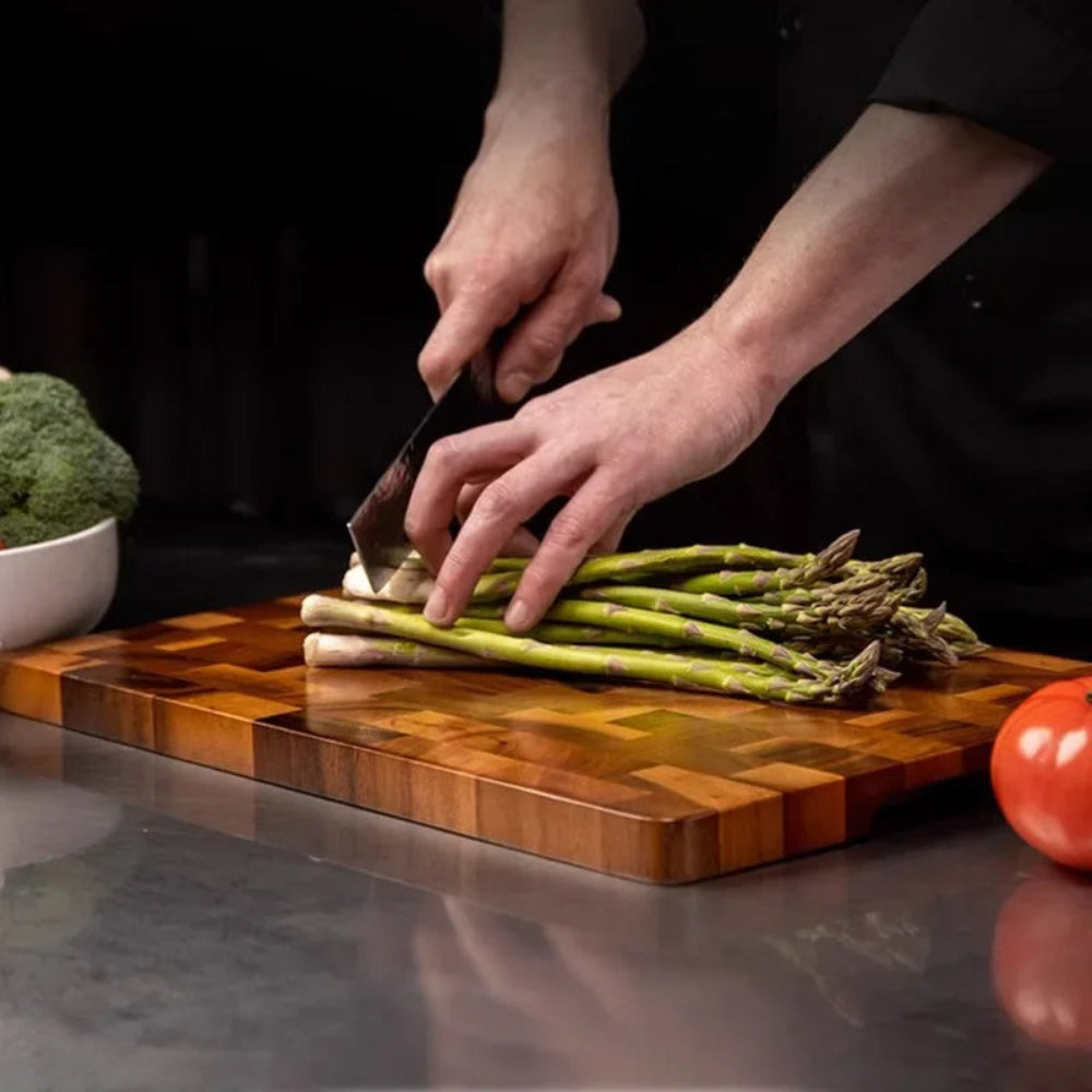 Double-Sided Cutting Board with Drainage Grooves for Kitchen Preparation