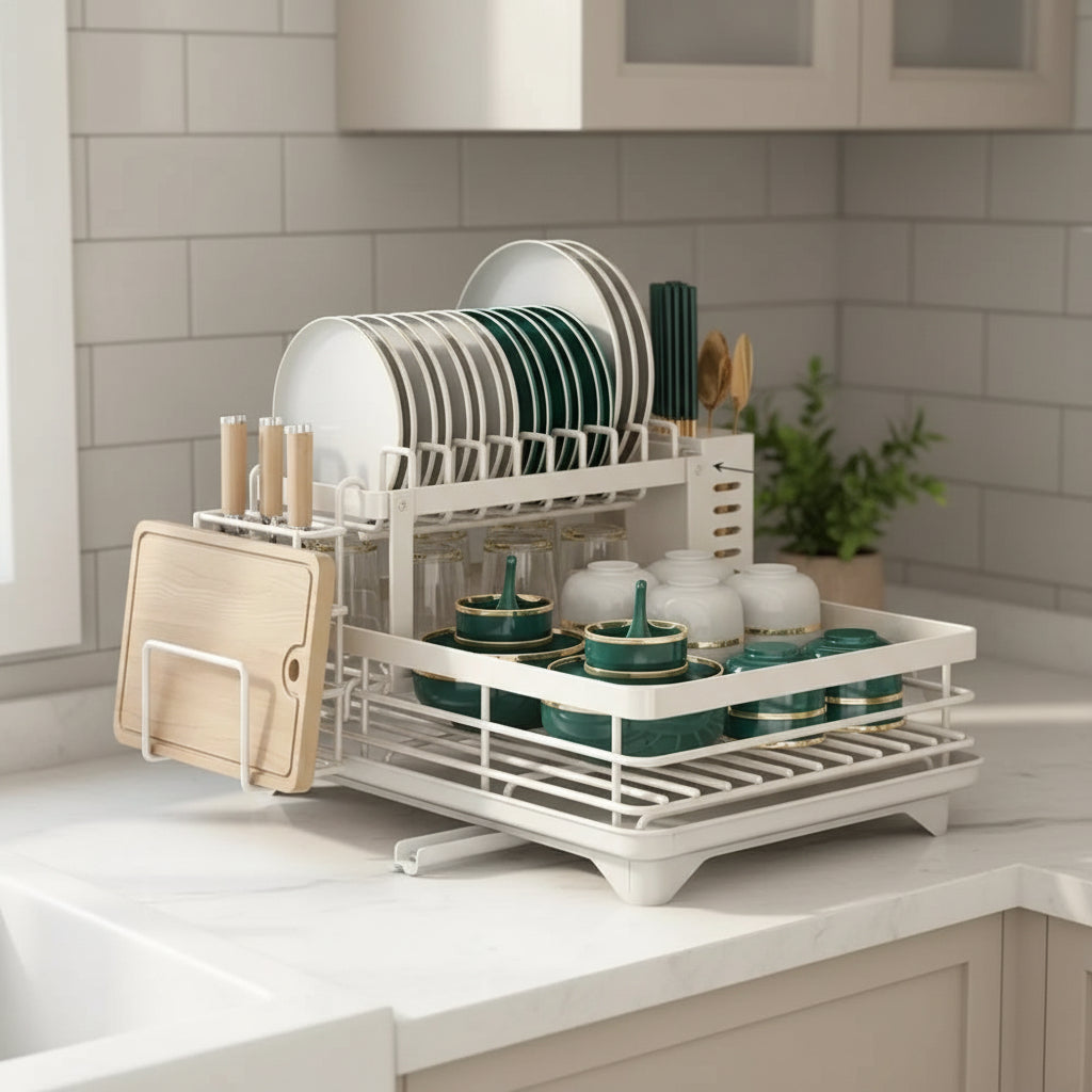Foldable Stainless Steel Dish Rack with Space-Saving Design for Modern Kitchens