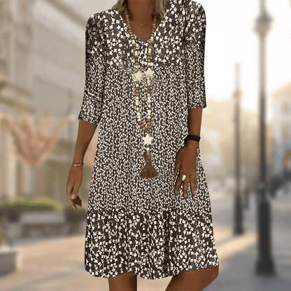Women's Floral Pattern Boho Midi Dress | 3/4 Sleeves