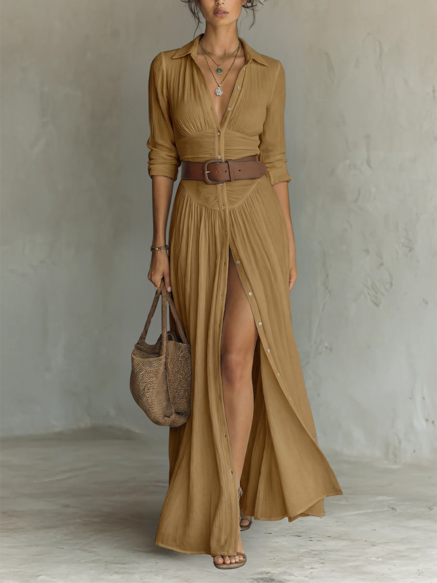 Women's Boho Button Down Maxi Shirt Dress | Long Sleeve