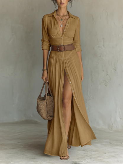Women's Boho Button Down Maxi Shirt Dress | Long Sleeve