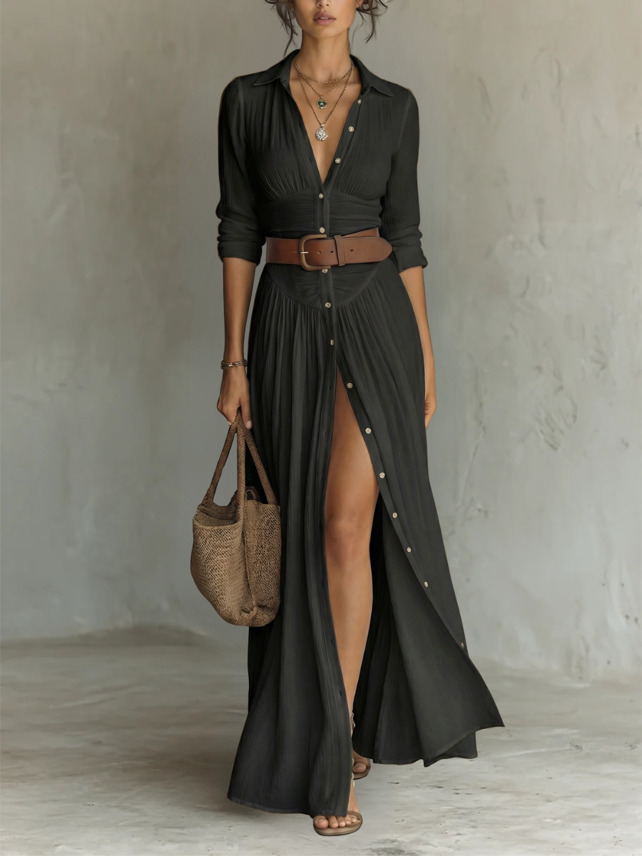 Women's Boho Button Down Maxi Shirt Dress | Long Sleeve