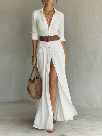 Women's Boho Button Down Maxi Shirt Dress | Long Sleeve
