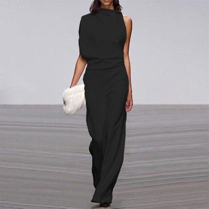 Women's Casual One-Shoulder Jumpsuit | With Wide Leg