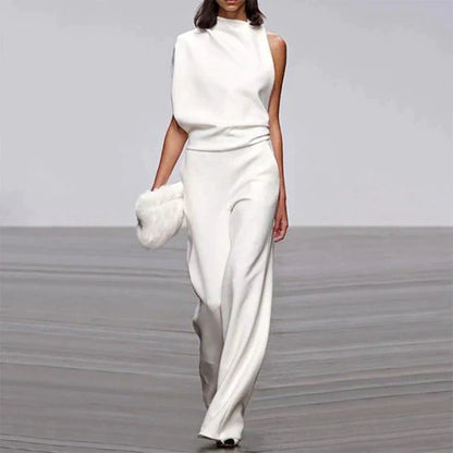 Women's Casual One-Shoulder Jumpsuit | With Wide Leg