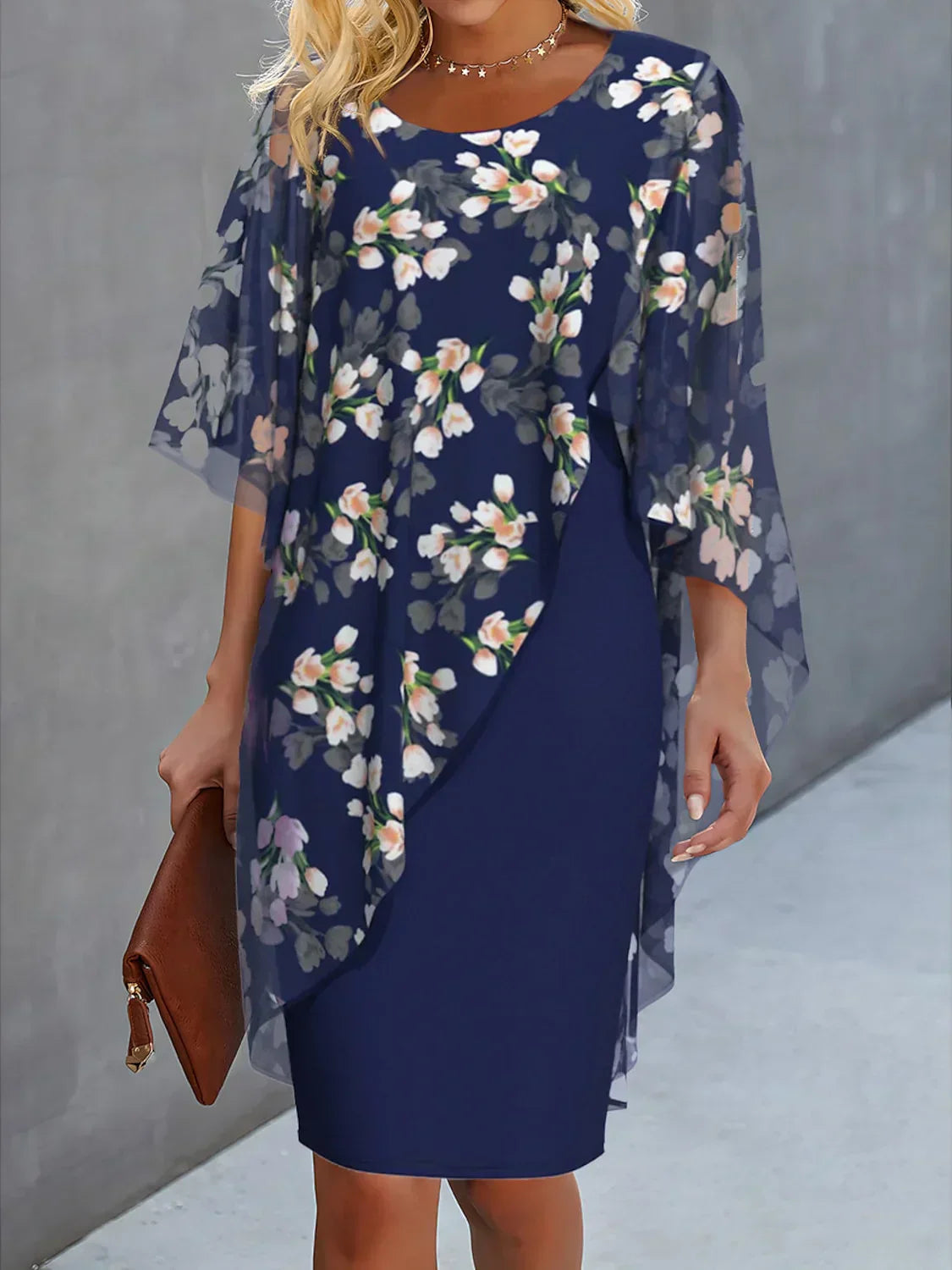 Women's Floral Pattern Pencil Dress | Round Neck