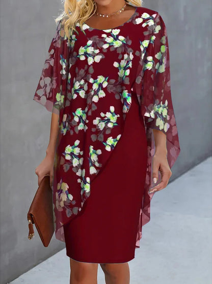 Women's Floral Pattern Pencil Dress | Round Neck