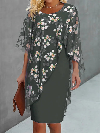 Women's Floral Pattern Pencil Dress | Round Neck