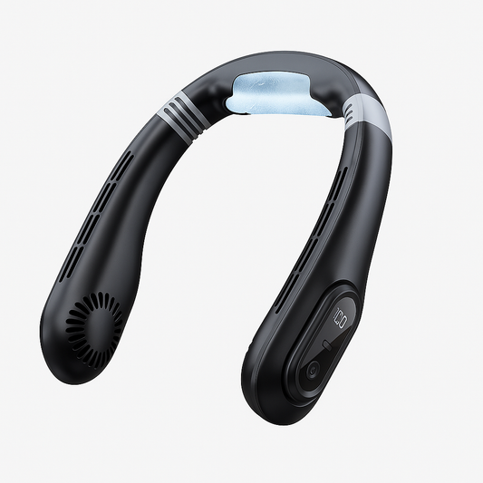 Portable Neck-Mounted Fan with Digital Display for Outdoor Use