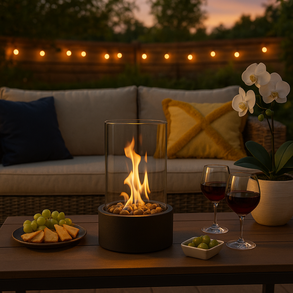 Portable Indoor Glass and Metal Tabletop Fireplace