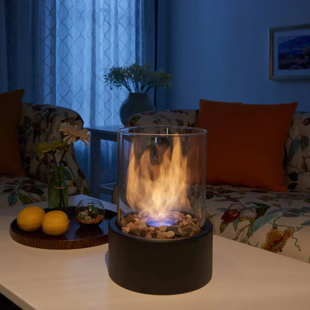 Portable Indoor Glass and Metal Tabletop Fireplace