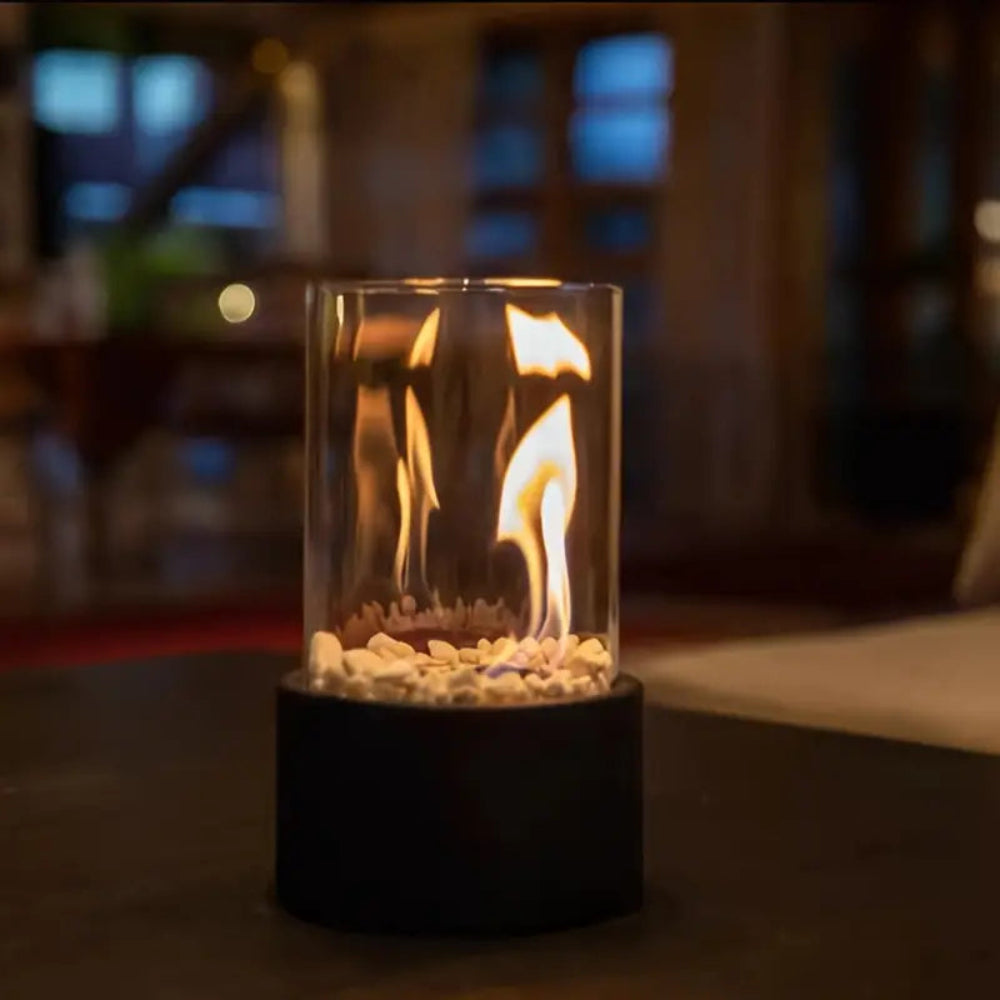 Portable Indoor Glass and Metal Tabletop Fireplace