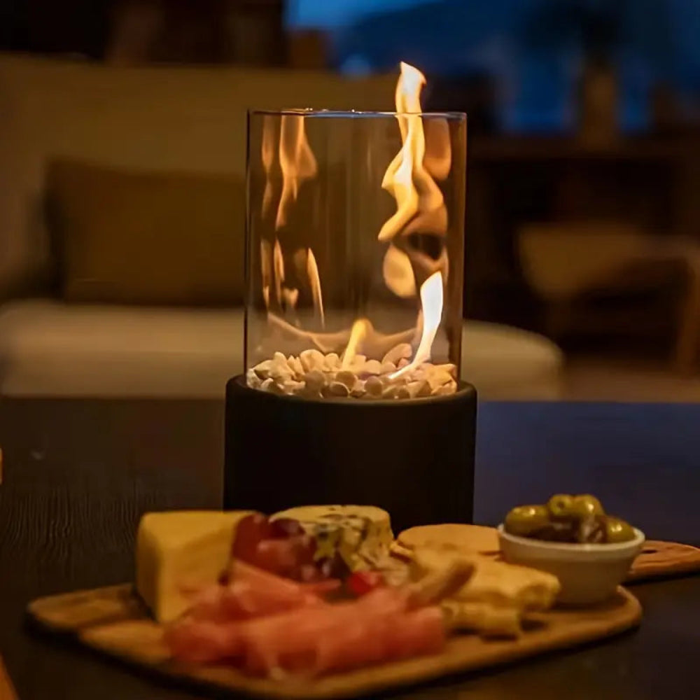 Portable Indoor Glass and Metal Tabletop Fireplace