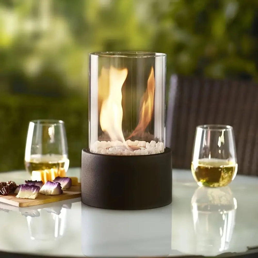 Portable Indoor Glass and Metal Tabletop Fireplace