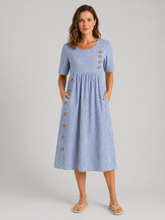 Women's Casual Summer Striped Midi Dress | with Pockets