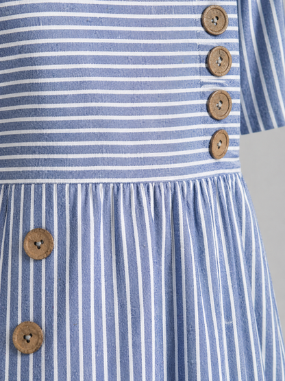 Women's Casual Summer Striped Midi Dress | with Pockets