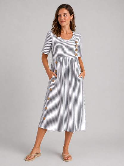 Women's Casual Summer Striped Midi Dress | with Pockets
