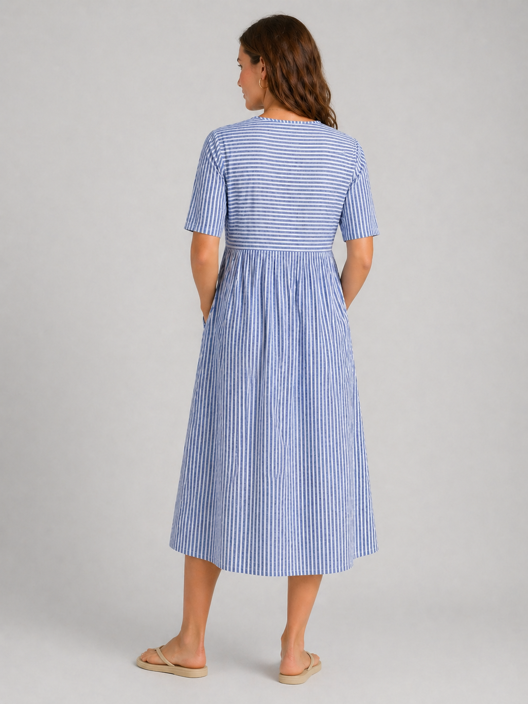 Women's Casual Summer Striped Midi Dress | with Pockets