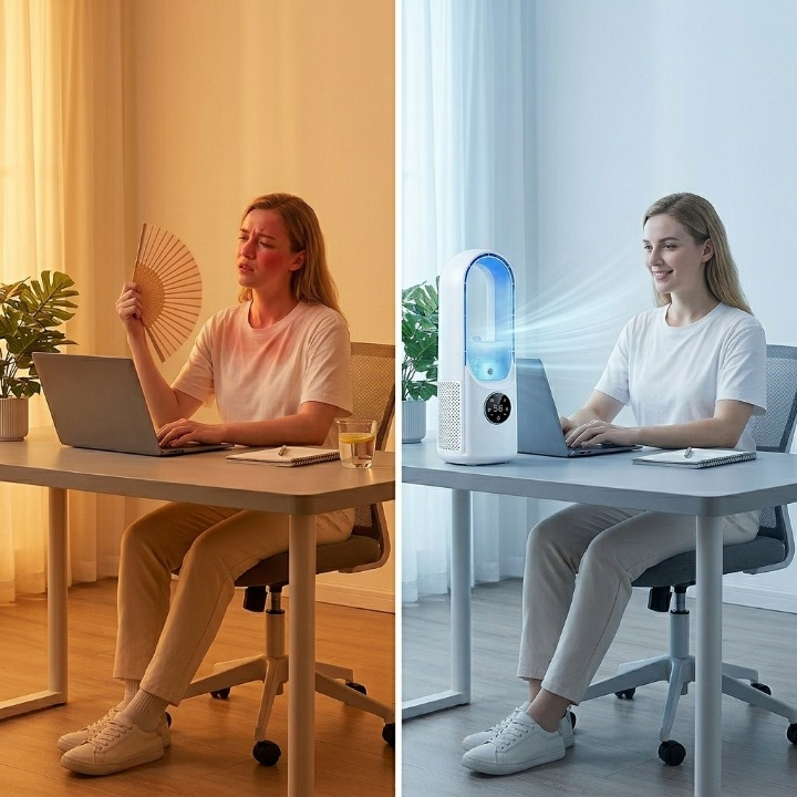 Compact Wireless Air Conditioner - Silent Cooling Without Rotor Blades