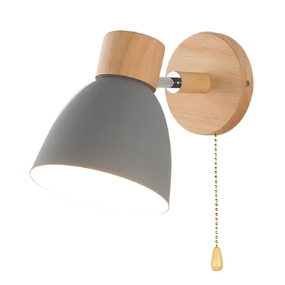 Scandinavian Wooden Wall Light with Switch – Natural Living Room Decor